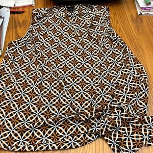Worthington Orange, Black, & White Geometric Print Sheer Sleeveless Blouse XXL